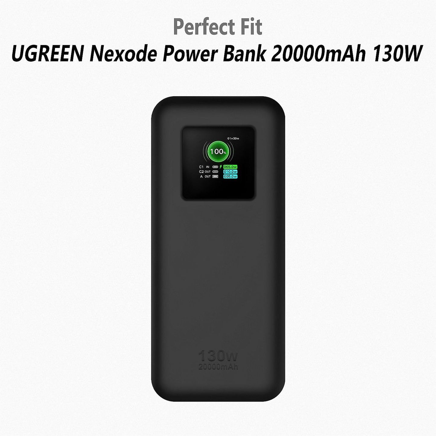 Geiomoo 20000mAh 130W Soft Silicone Case for UGREEN Nexode Power Bank Flexible Scratch Resistant Cover (Black)