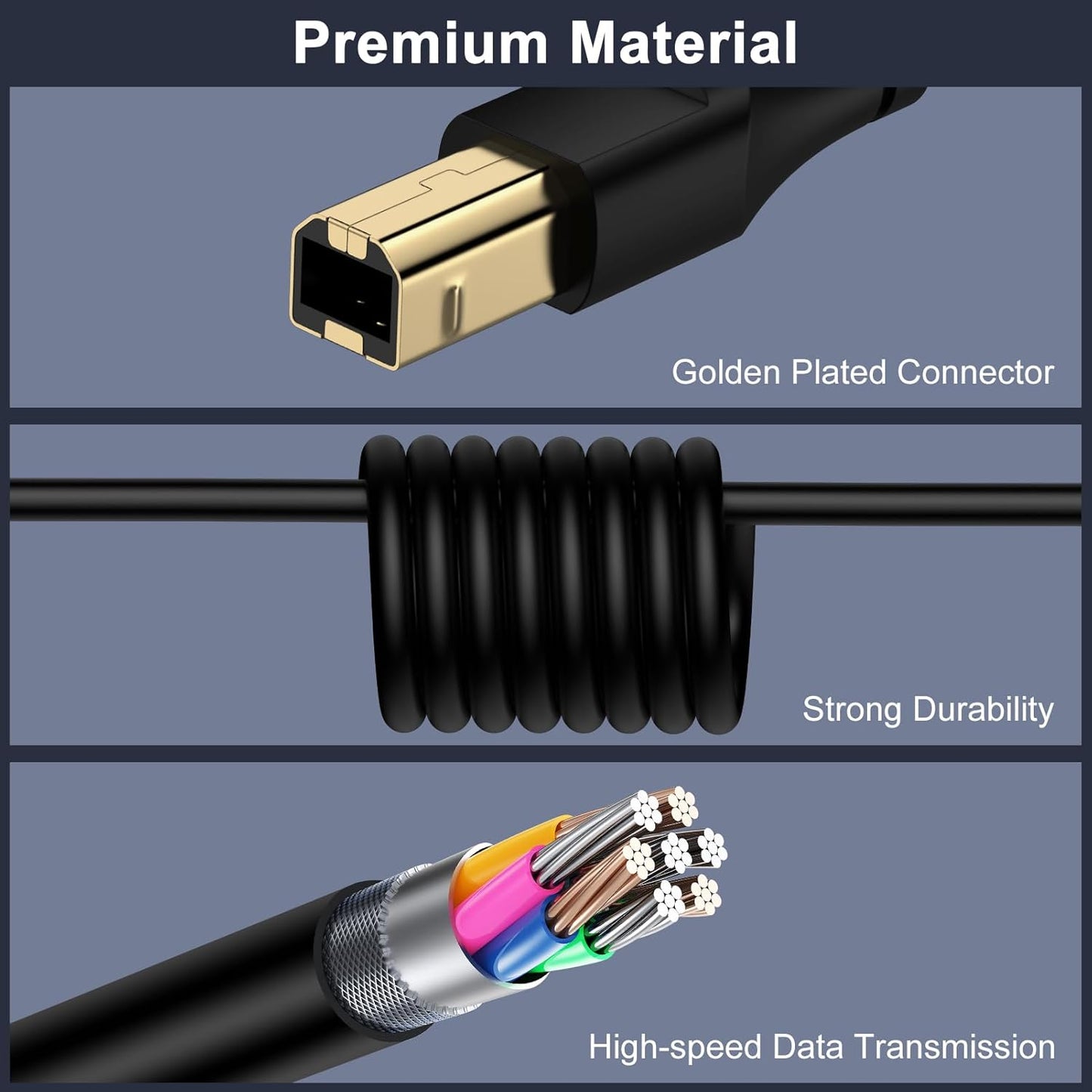 10 USB C Printer Cable Feet Long USB B to USB C Printer Scanner Cord to Computer for MacBook Pro/Air, iPad Pro/Air, HP