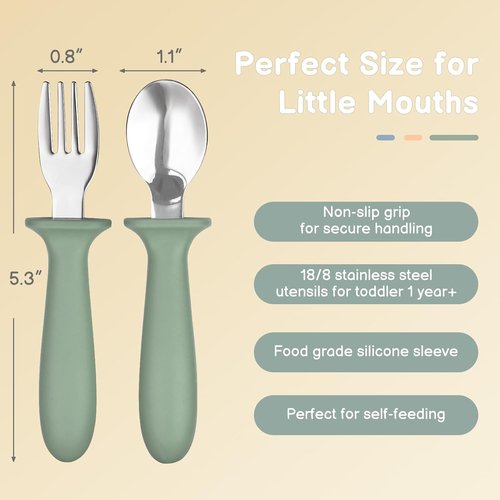 Eascrozn Toddler Utensils Set - 6 Pack Kids Silverware with Silicone Handles | Safe 18/8 Stainless Steel