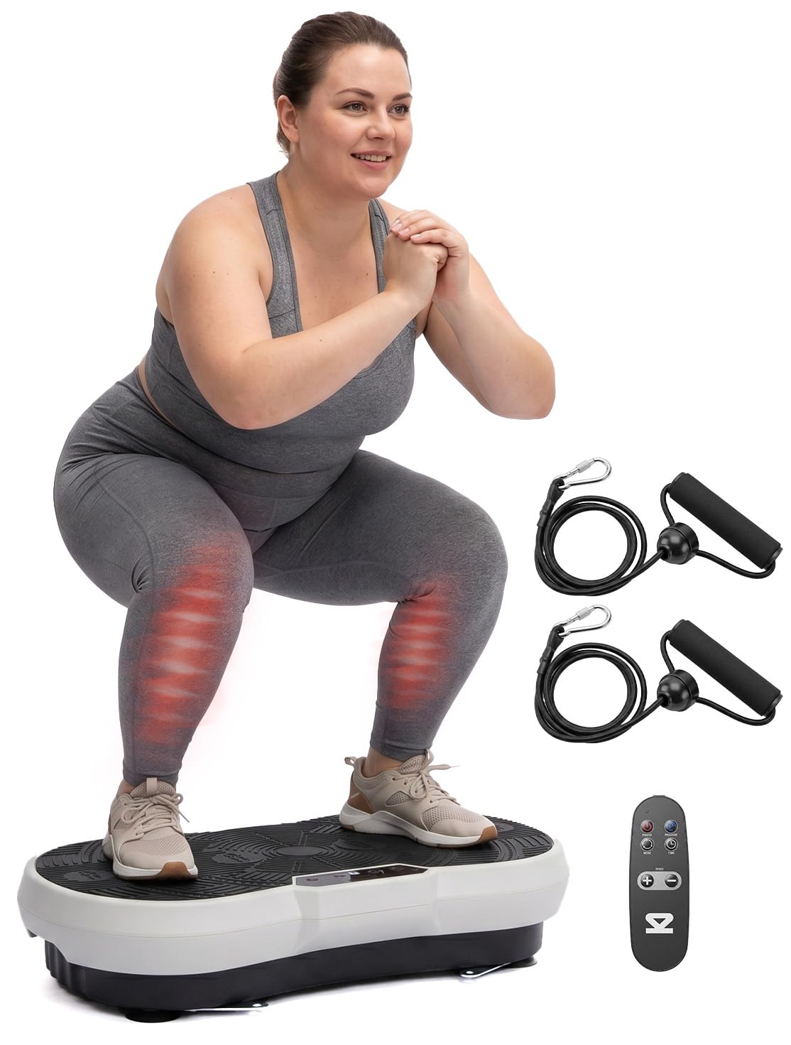 SQUATZ Vibration Plate Exercise Machine | Low-Impact Full Body Vibrator Plate with 99 Speed Levels & 9 Preset Programs | Resistance Bands & Remote Included | 265 lb Capacity | For Home & Office | Gray