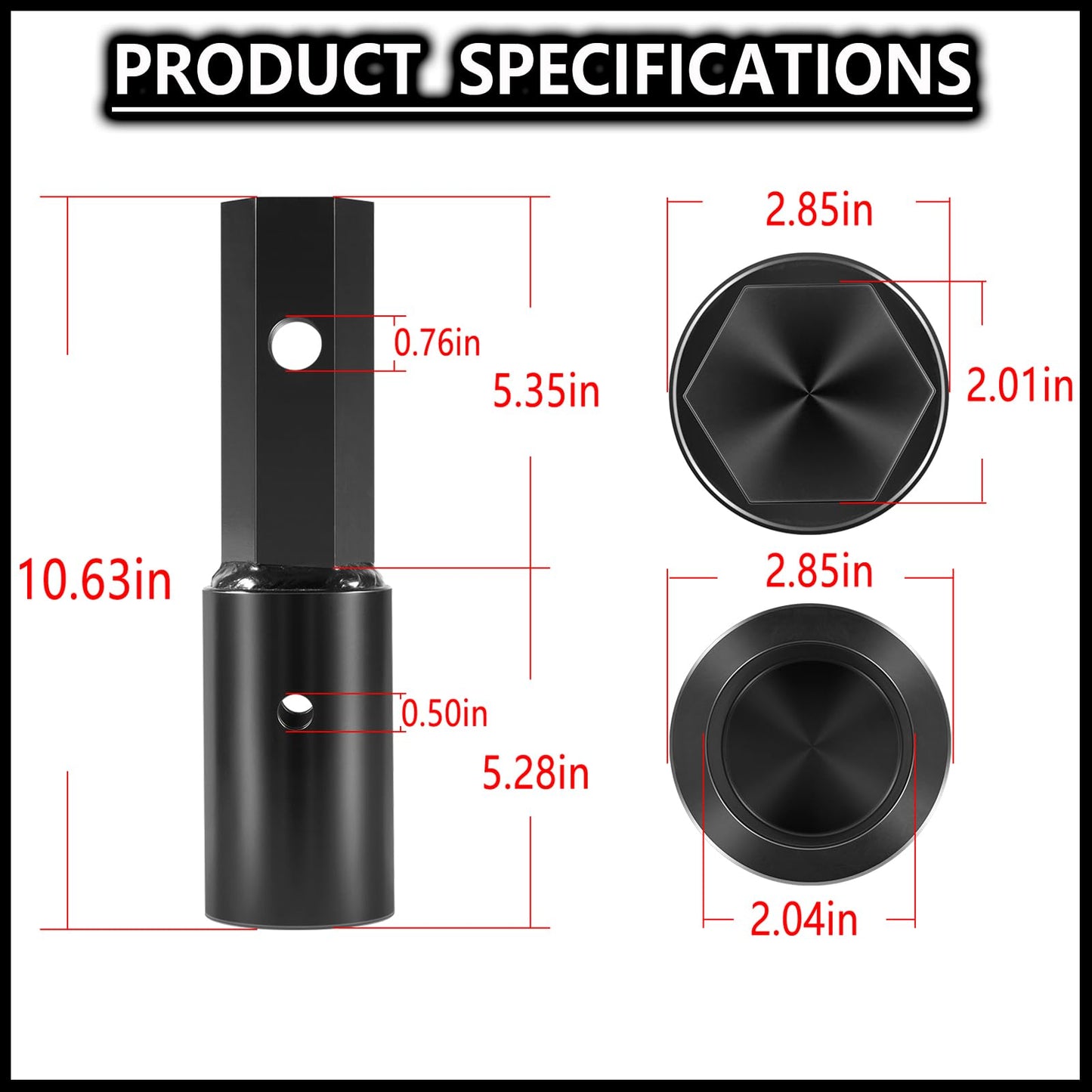 Heavy Duty Auger Adapter 2" Female Round to 2" Male Hex Bit Converter for Auger, Post Hole Digger, Mini Skid Steer, Tractor, Skid Steer Loader