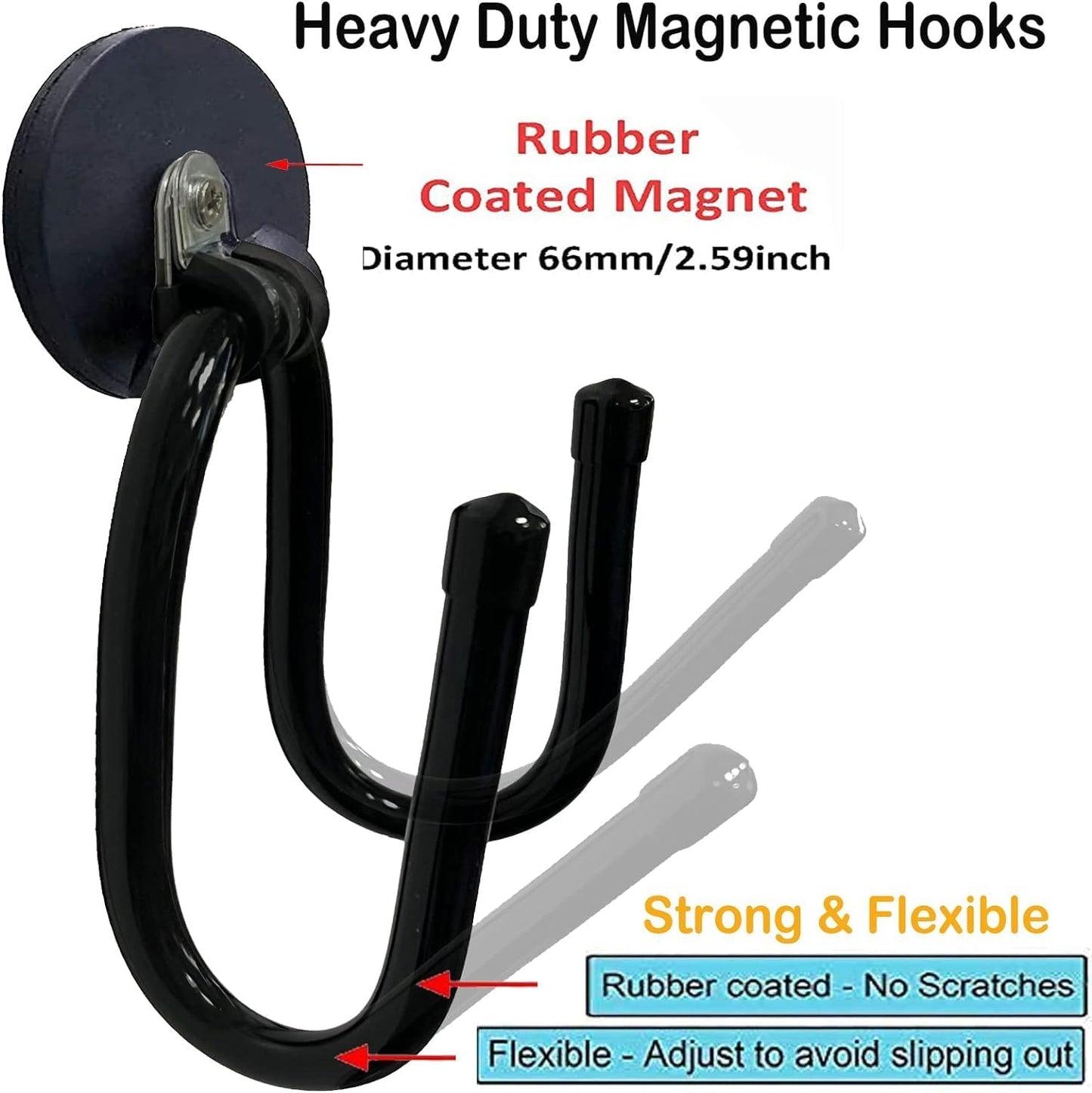 Skiennix Magnetic Hooks - Heavy Duty Power Tool Organizer Rack | 4 Pack for Garage & Workshop Storage