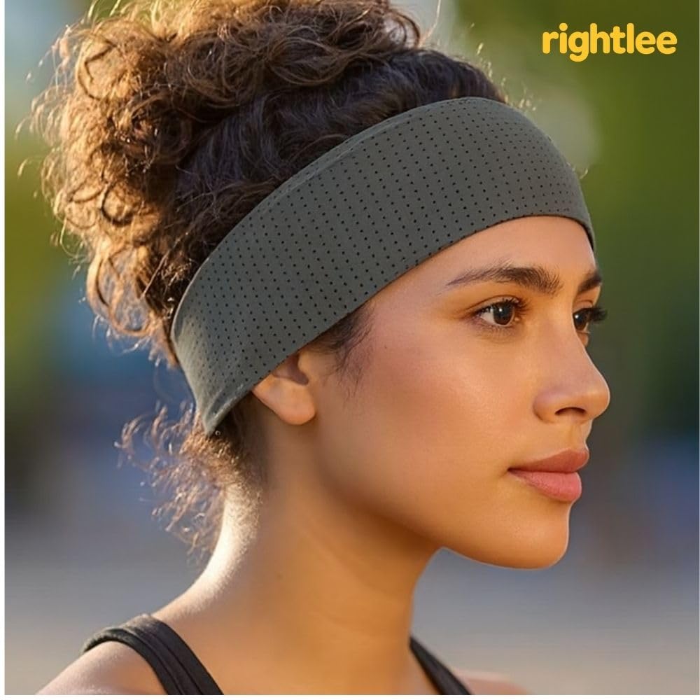 rightlee Quick Absorbing Sports Headband – Fast Drying Sweatband for Running, Yoga, Gym, Workout, Tennis, Basketball – Soft, Lightweight, Stretchy, Hair Band for Men and Women, 2 Pack Black & Gray