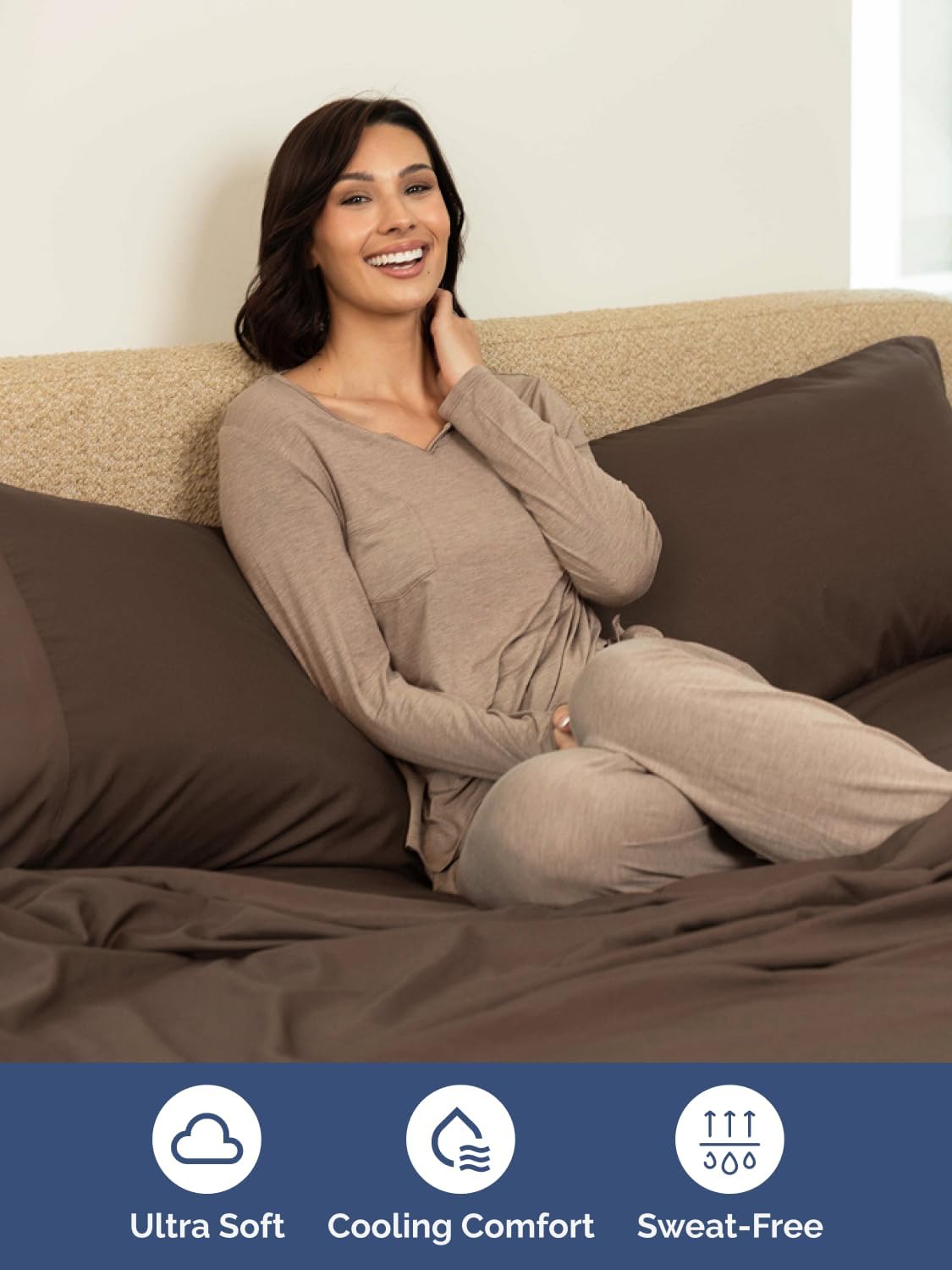 Skiennix Extra Deep Full Sheet Set | 6-Piece Breathable Cooling Bedding - Soft, Wrinkle-Free, Brown