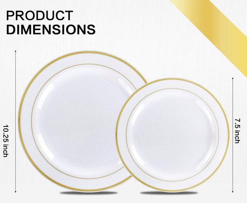 M MCIRCO Gold Dinnerware Set - 350 Pieces with 100 Plastic Plates, 50 Cups & Silverware for 50 Guests