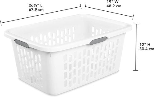 Large Plastic Laundry Basket - 4 Comfort Grip Handles, 2 Bushel Capacity, White