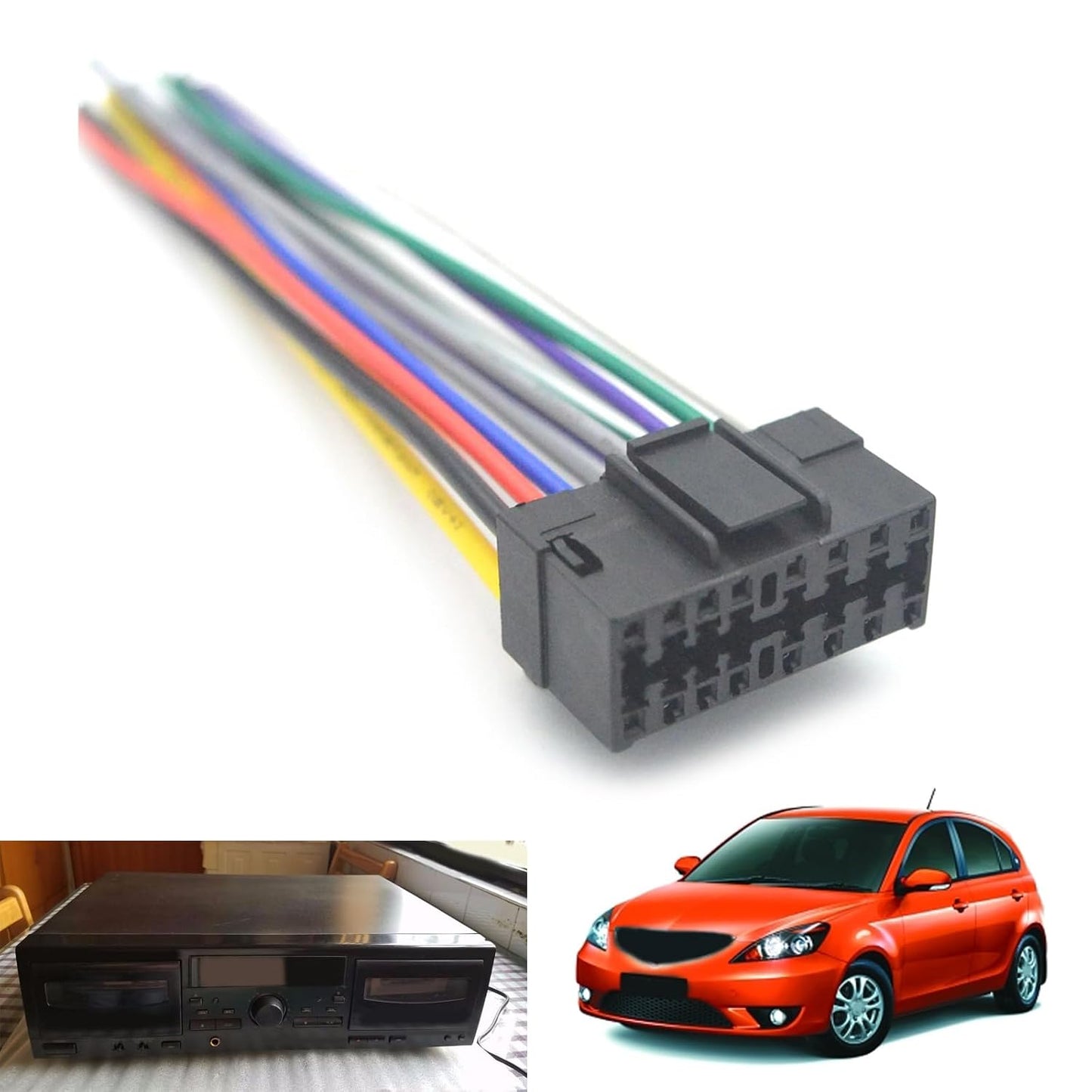 Rooyar 16 Pin Plugs Car Stereo Radio Music Player Cable Player Adapter Wiring Harness Connector Replacement