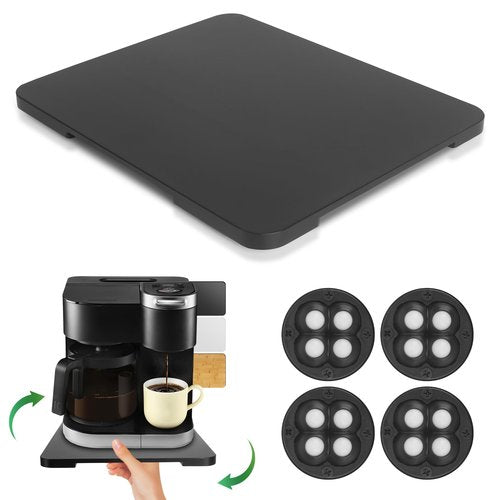 360° Rolling Tray Bamboo Appliance Slider for Kitchen Appliances, Coffee Maker Mat Tray for Countertops Sliding Tray for Coffee Maker Appliances Mat Easily from Under The Cabinet Black 11.6×13.9