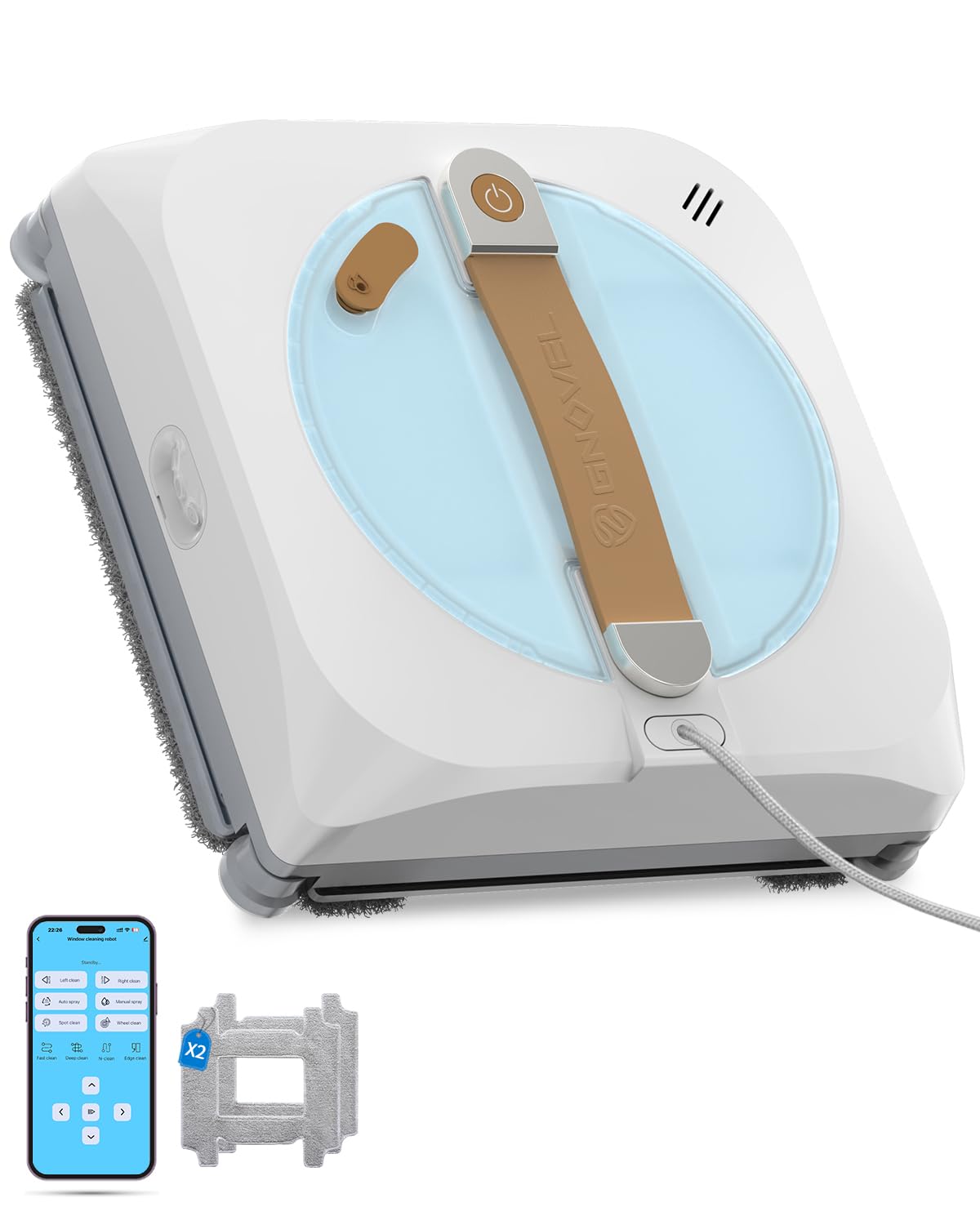GNOVEL Upgraded Window Cleaning Robot, 10000Pa Strong Suction, 15-Stage Anti-Fall, Smart Path Planning, Edge Detection, App & Remote Control, Automatic Glass Cleaner for High Rise Windows, Glass, Tile