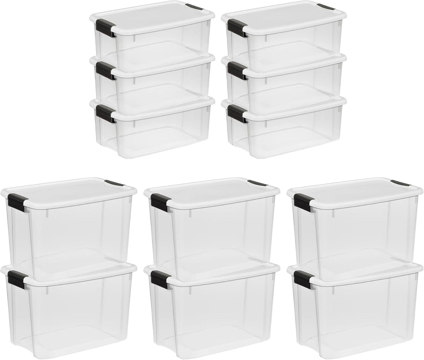 Sterilite Clear Plastic Storage Containers - Stackable 30 Quart & 18 Quart Bins with White Latching Lid | Organizing Solution (6 Pack)