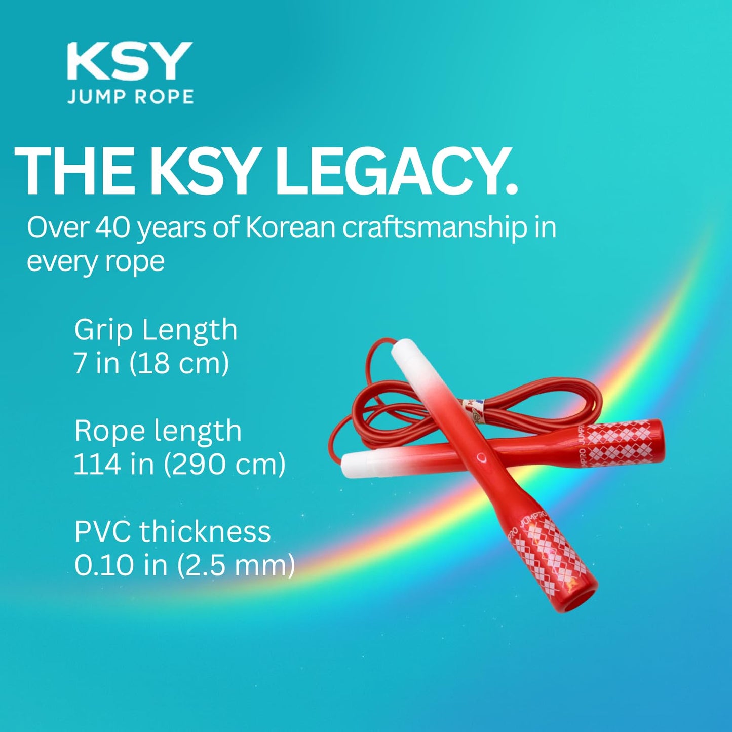 KSY Rainbow Jump Rope (J-710, Red) – Adjustable Cardio Rope for Women’s Fitness & Home Workouts | Soft-Grip Handles, Smooth PVC Cable, Lightweight Design | Made in Korea
