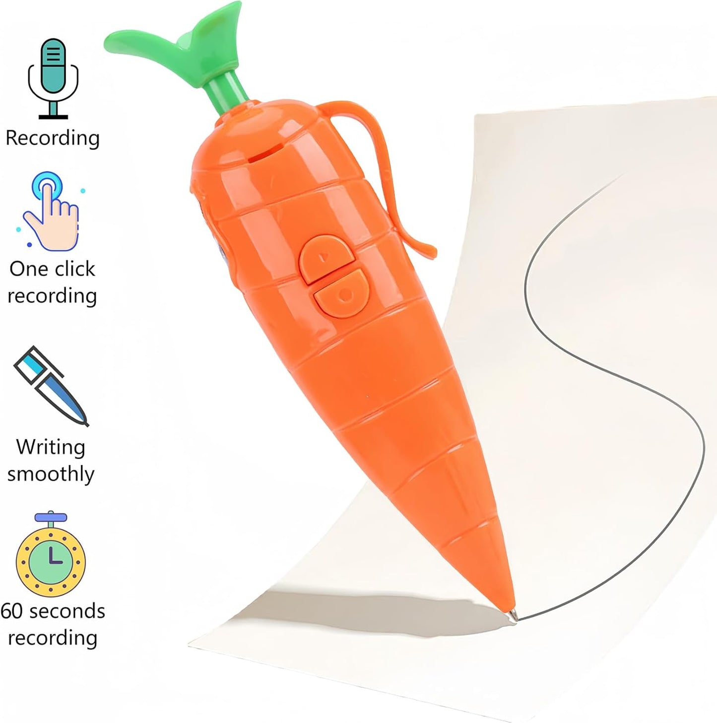 UMATRU 60-Second Voice Recorder with Playback & Audio Recorder Pen - Cute Carrot-Shaped Recorder Device, Smooth-Writing
