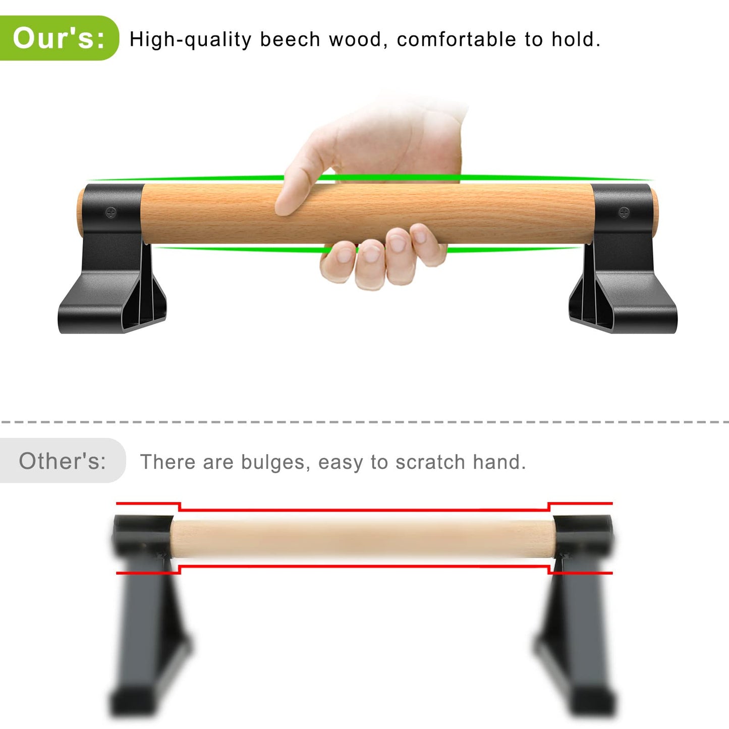 SELEWARE Wood Push-Up Bars Parallettes Anti-Slip Handstand Bars for Calisthenics, Fitness, Floor Workouts - Solid Wood Handle with Sturdy Metal Bracket, Supports to 600 lbs