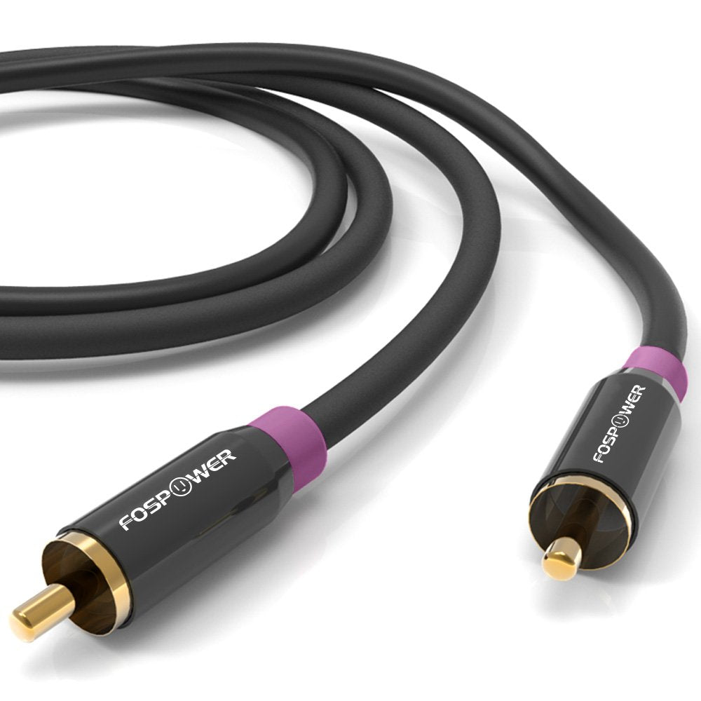 (15 24K FosPower Subwoofer Cable FT) RCA to RCA Audio Stereo Cable, Male to Male - Dual Shielded Cord | Gold Plated