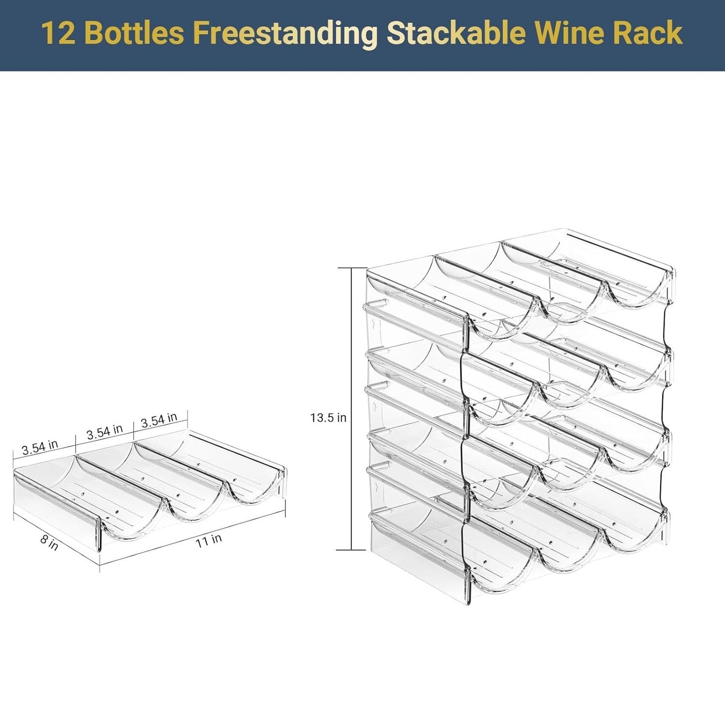 Plastic Water Bottle Organizer and Wine Rack Storage Holder,4 Tier 12 Containers Stackable Free-Standing Bottle Storage Rack for Kitchen Countertops, Table Top, Pantry, Bars, Cabinets, Fridge - Clear