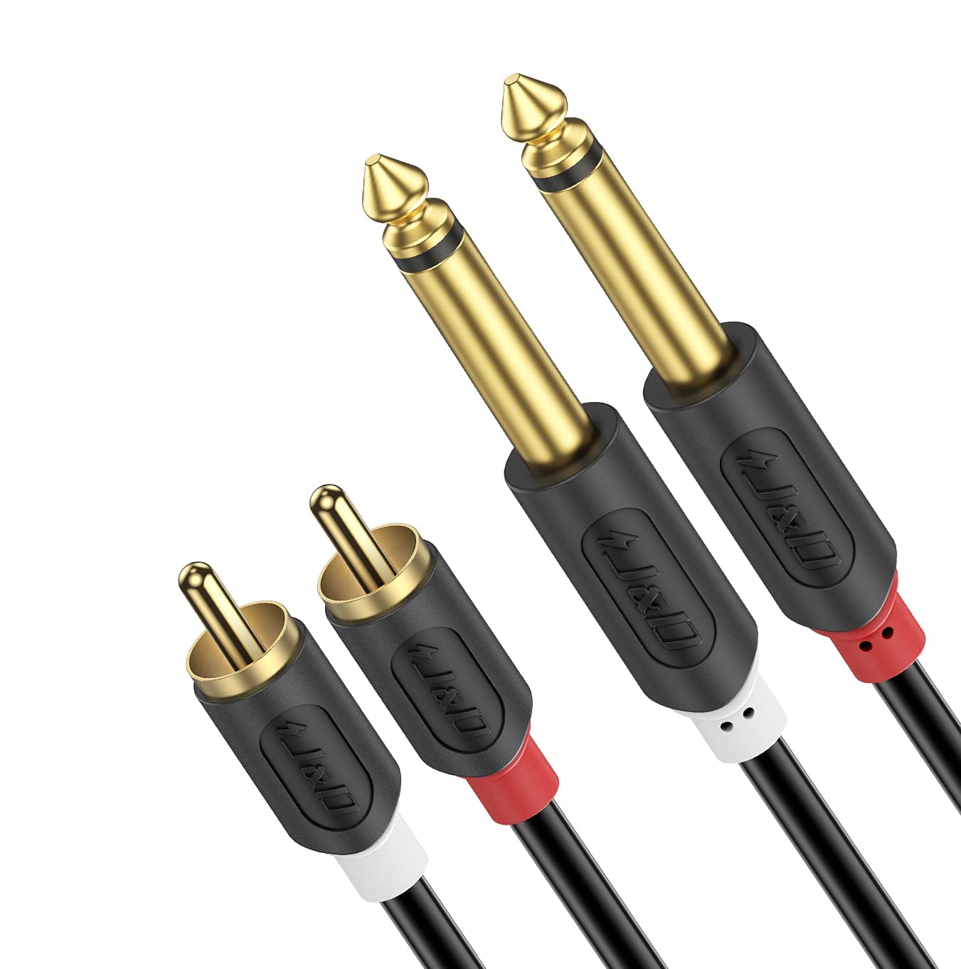 1/4 inch 2 6.35 mm 2 6 J&D Dual TS to Dual RCA Stereo Audio Interconnect Cable, Gold Plated Audiowave Series x Male TS