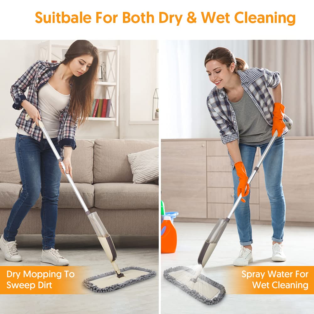 Spray Wet Mops for Hardwood Floor Cleaning - MEXERRIS Microfiber Dust Mop with Spray 3X Reusable Washable Pads - Hard Wood Floor Mops Commercial Home Mop for Laminate Wood Tiles Hardwood Vinyl