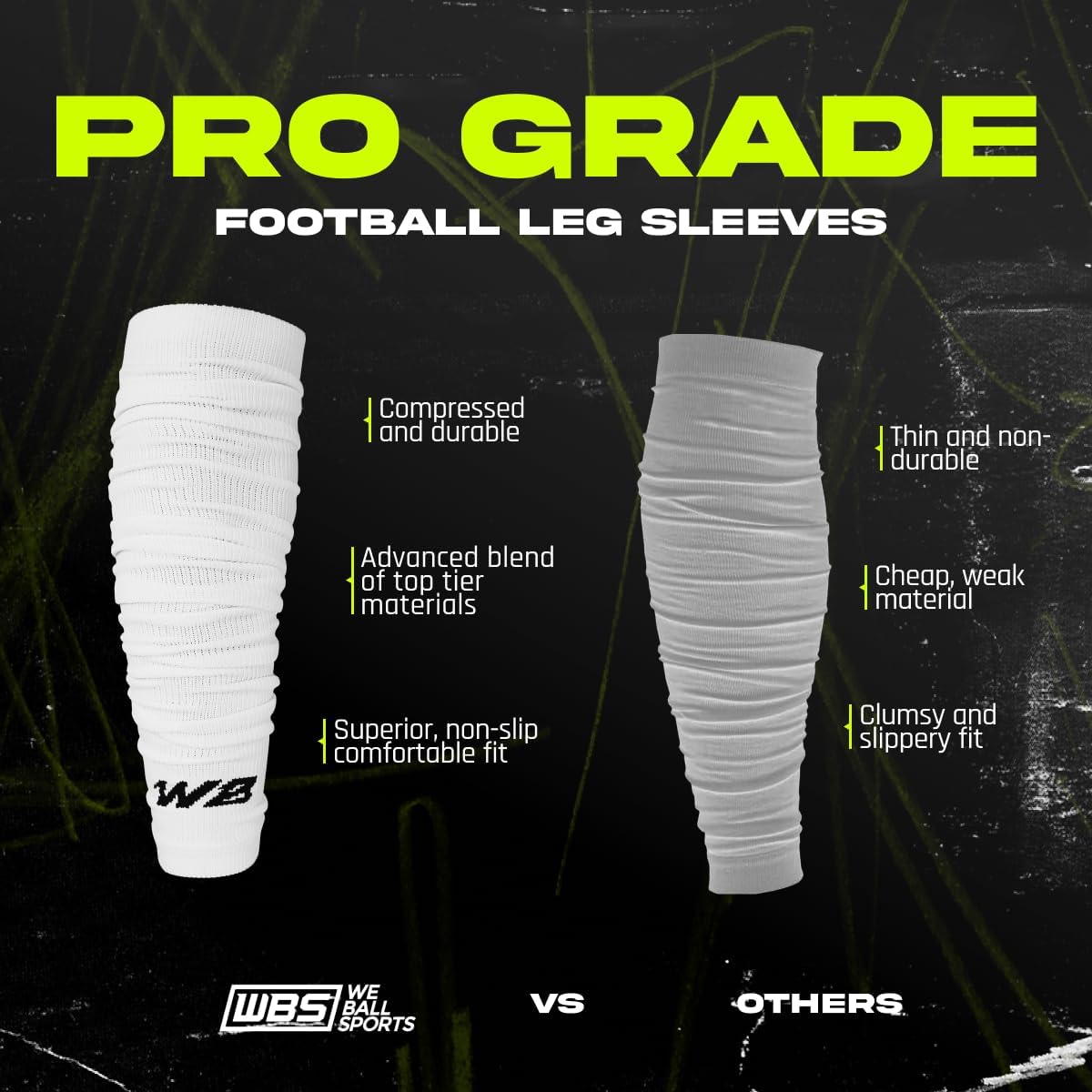 We Ball Sports Football Leg Sleeves Calf Compression for Men, Athletic Shin Splint Support - One Pair (Black)