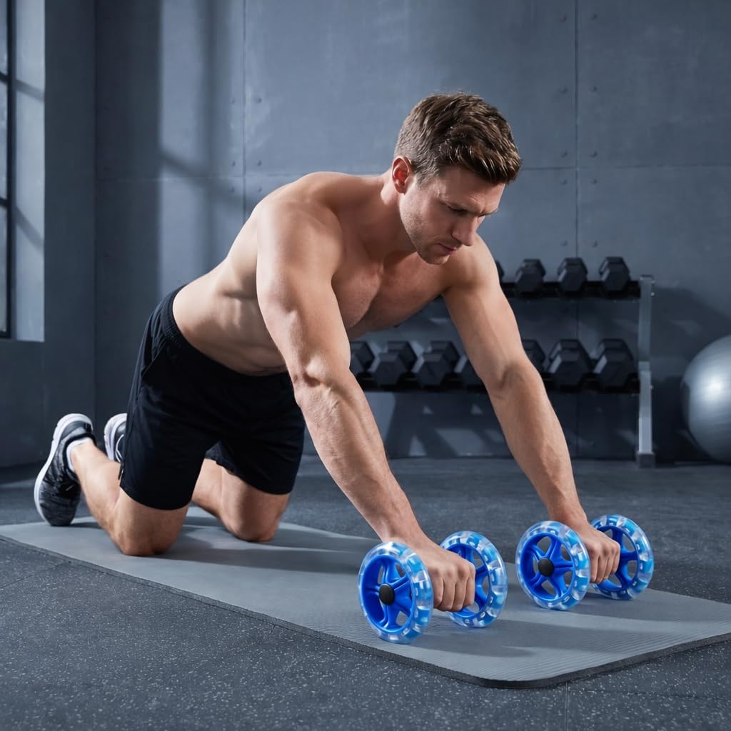 Exercise Roller Ab Exercise Abdominal Roller Wheel Dumbbell, Stable Abdominal Exercise Roller for Abs, Core Strength, Arms & Back, Portable Fitness Trainer for Men & Women