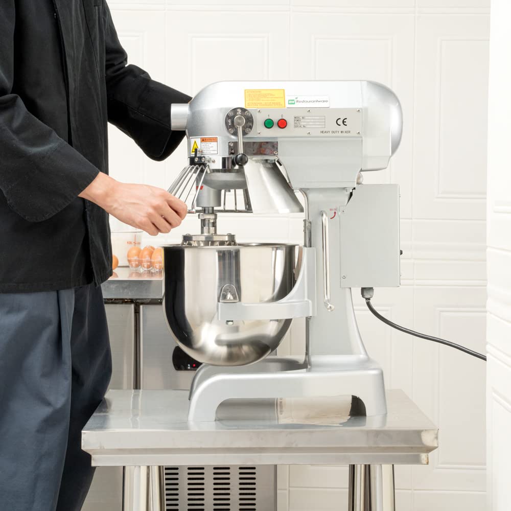 Restaurantware Hi Tek 10.6-Qt Planetary Mixer 1 No-Slip Feet Countertop Mixer - 3-Speed Removable Guard Silver Aluminum Cake Dough Mixer 110V/60Hz Includes Dough Hook Whisk & Beater