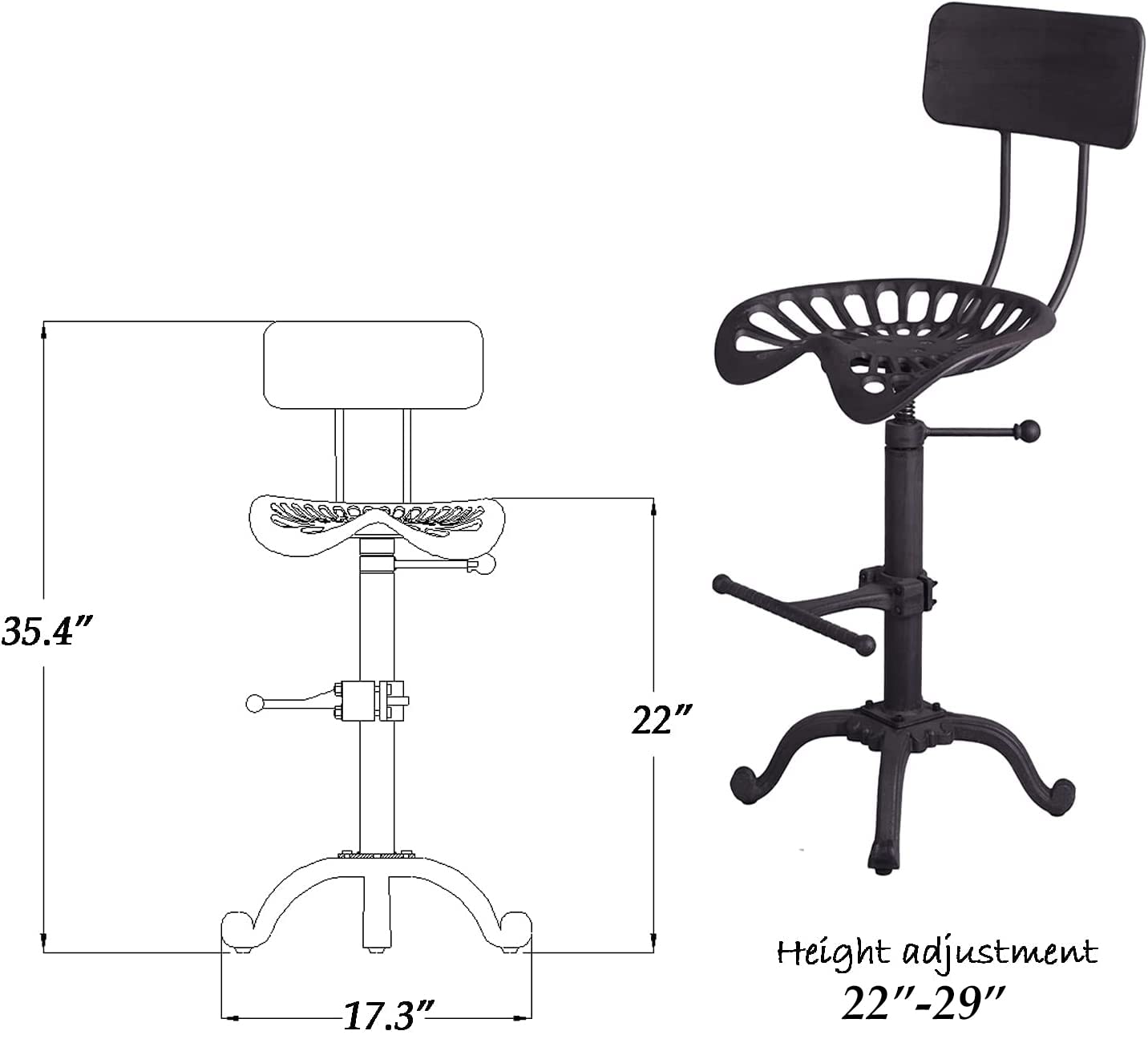 Diwhy Industrial Design Metal Adjustable Height Backrest Chair Vintage Tractor Saddle Bar Stool Rust