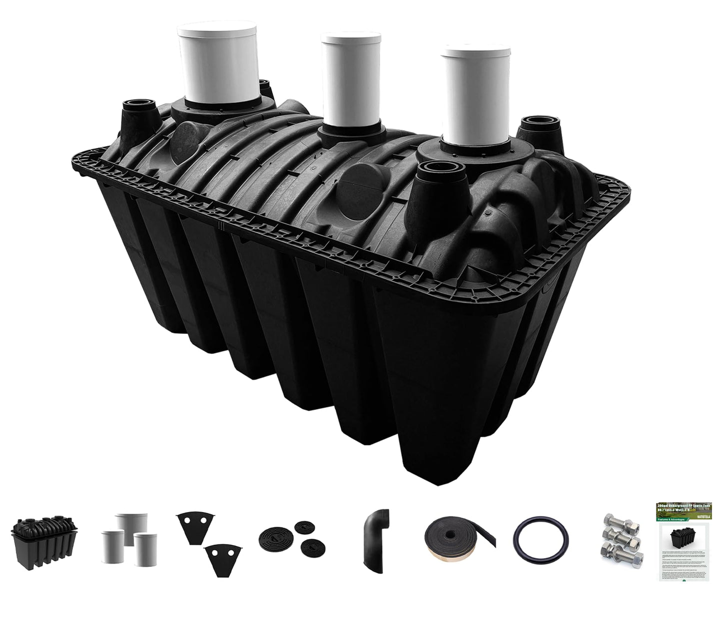 Natotela 396gal Underground Septic Tank Kit-80.7x45.3x43.9in Plastic Septic Tank System,Rectangle Septic System With Riser and Manhole Covers,Anti Corrosion PP Septic Kit For 4-6 Persons
