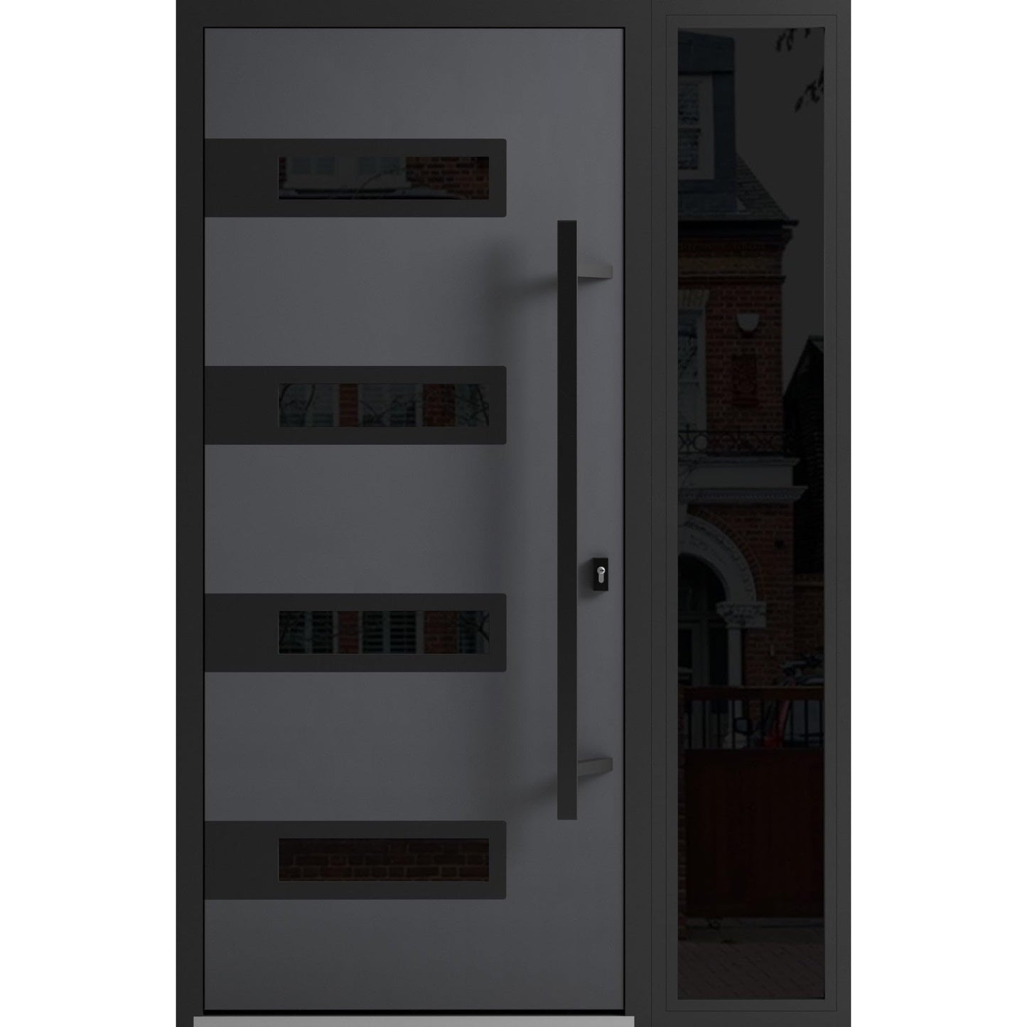 Front Exterior Prehung Steel Door/Ronex 0131 Grey/Side Exterior Window Sidelite/Entry Metal Modern Painted W36+14" x H80 Left Hand Inswing