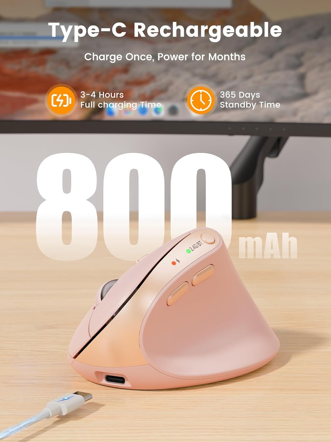 SABLUTE MAM3 4 Ergonomic Mouse, Rechargeable Wireless Vertical Mouse with Adjustable DPI for Small/Medium Hands