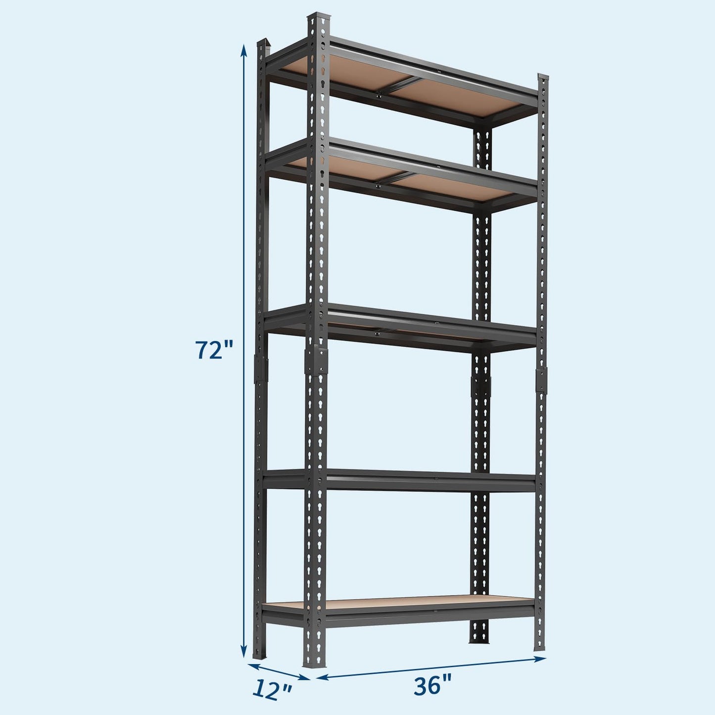 Patikuin Heavy Duty 5-Tier Adjustable Metal Storage Shelf - Boltless Industrial Utility Rack for Garage, Pantry, Kitchen, Warehouse - 72" H x 35.5" W x 12" D, Single Layer 400LBS, Set of 2,