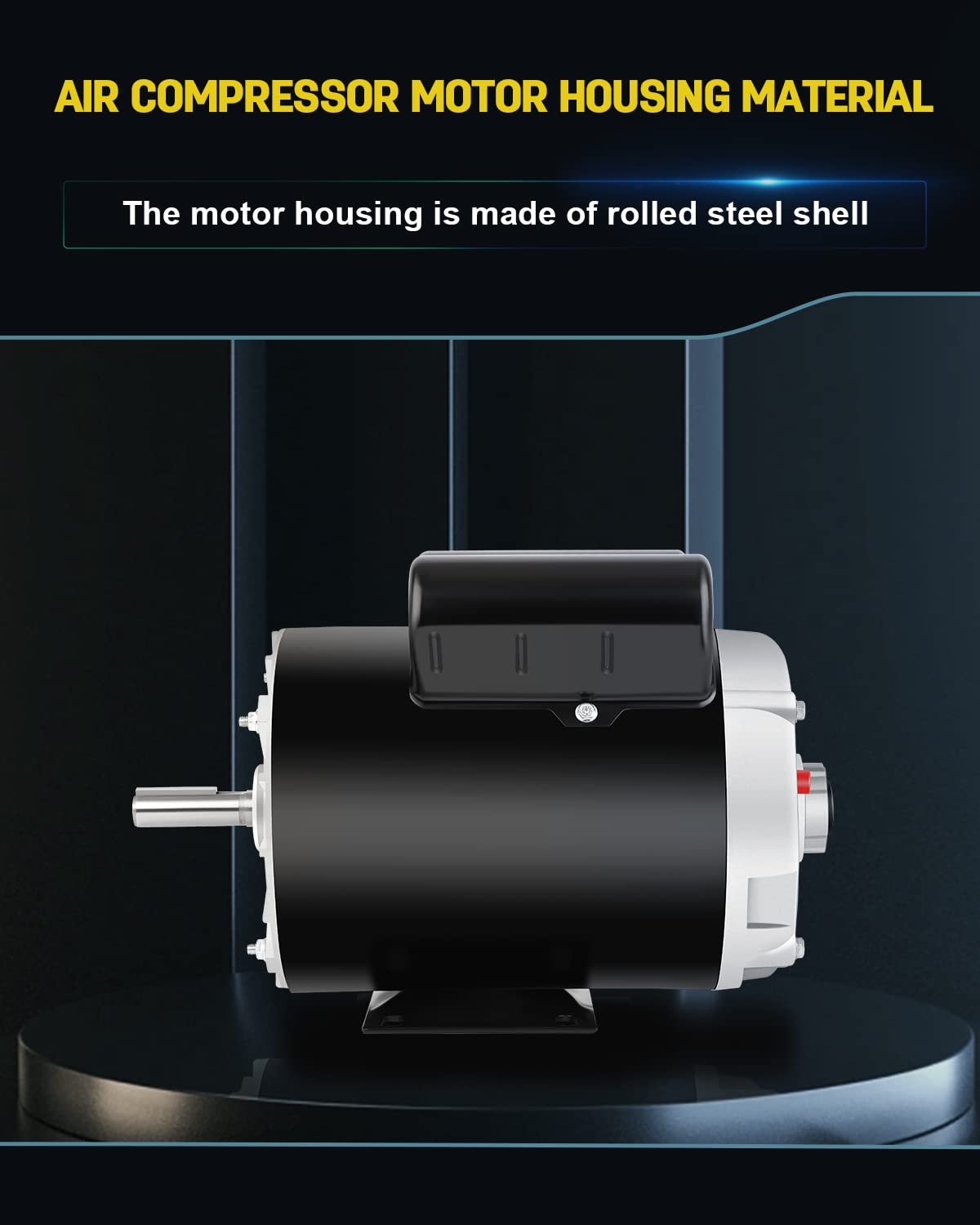 3.7 HP Air Compressor Motor, 3450 RPM Electric Motor, 230V 17.2A Single Phase Motor, 56 Frame 5/8" Keyed Shaft, Commercial-Duty CCW Rotation, 1.88" Shaft Length for Air Compressors