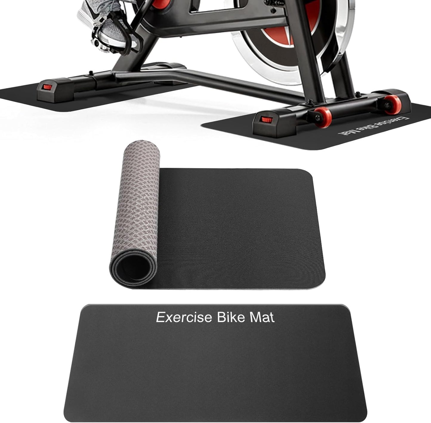 TOBWOLF 2PCS Non-Slip Mat Compatible with Peloton Bike, Concept 2 Rowing Machine, Exercise Bicycle Mats, Treadmill Pad for Carpet & Hardwood Floors, Workout Mat for Bike Trainer, Stationary Spin Bike
