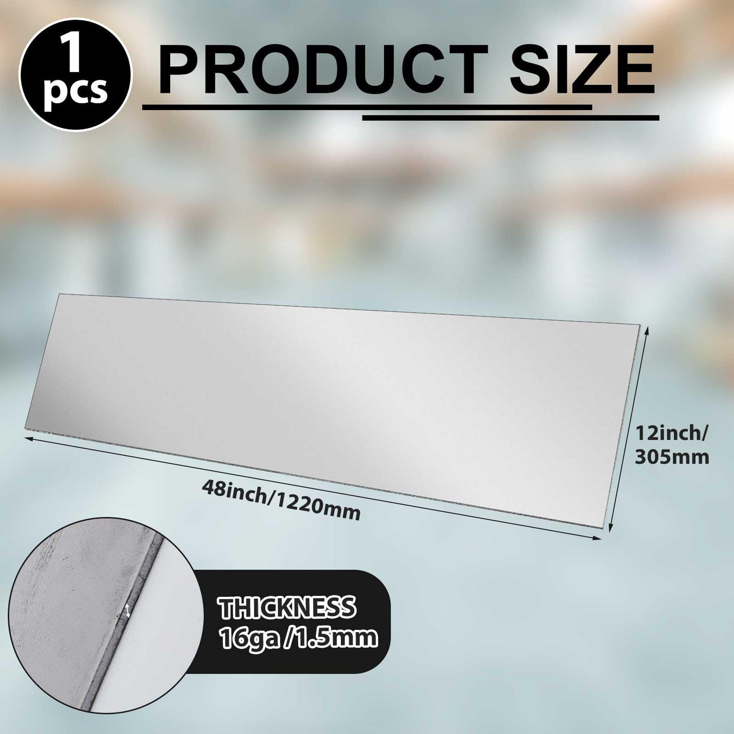 Yaocom 12 x 48 Inch 16 Gauge Mild Steel Sheet Metal Plate, Square Weldable Carbon Cold Rolled Panels for Industrial DIY Welding, Craft Use Accessories, Easy Formability Smooth Surface