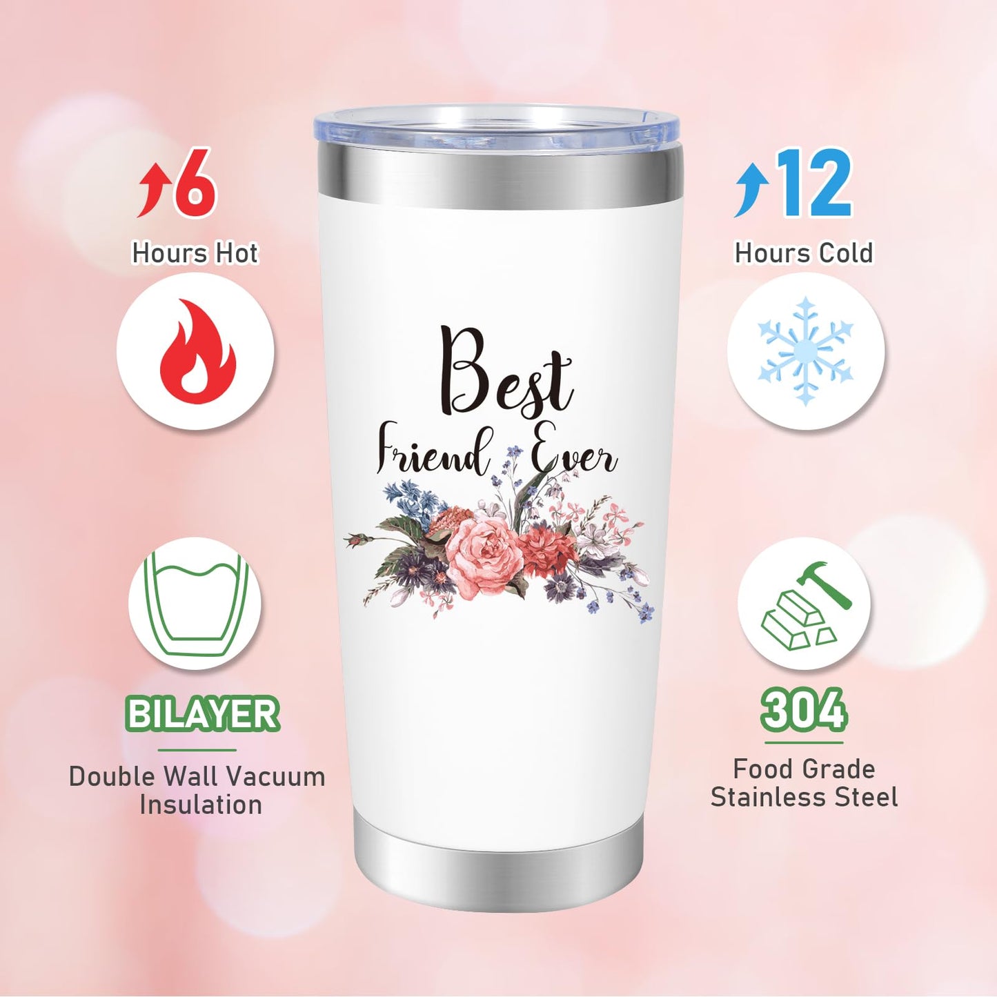 NXPOY Gifts for friend, Fried gift, Birthday gifts for women 20OZ Tumbler+Cosmetic bag + Keychain