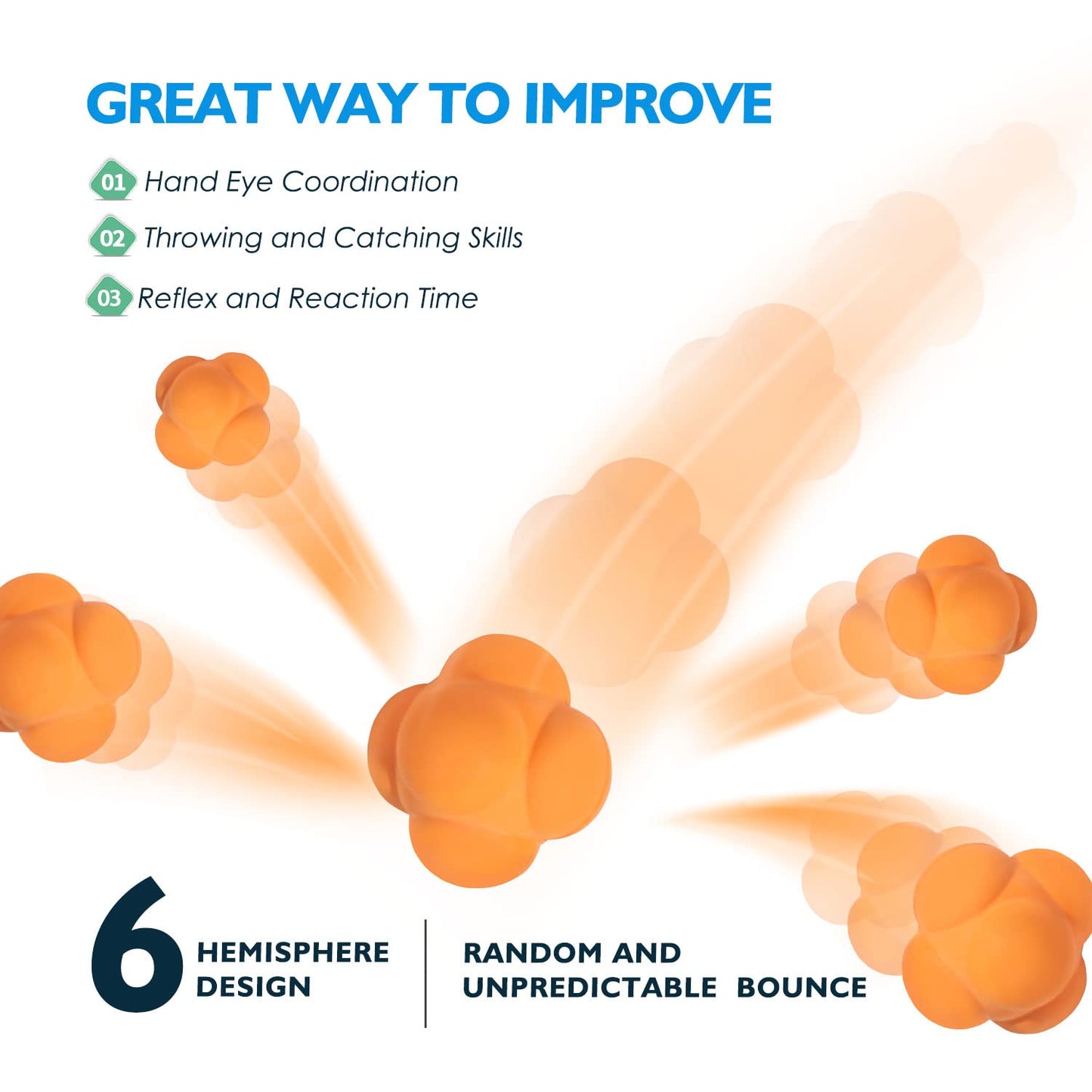 GSE Games & Sports Expert White Sports Reaction Balls, Reactivity Ball for Field Training, Agility Trainer for Baseball, Rubber Bounce Balls for Hand-Eye Coordination & Speed Reflex Training