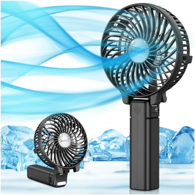 VersionTECH. Portable Handheld Fan - Powerful 4000mAh Battery | 180° Foldable Mini Fan for Travel & Office - Black