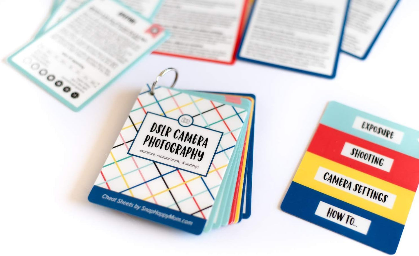 Snap Happy Mom Settings, DSLR Cheat Sheet Cards for Canon, Nikon and Sony Cameras - Plastic Quick Reference Photography