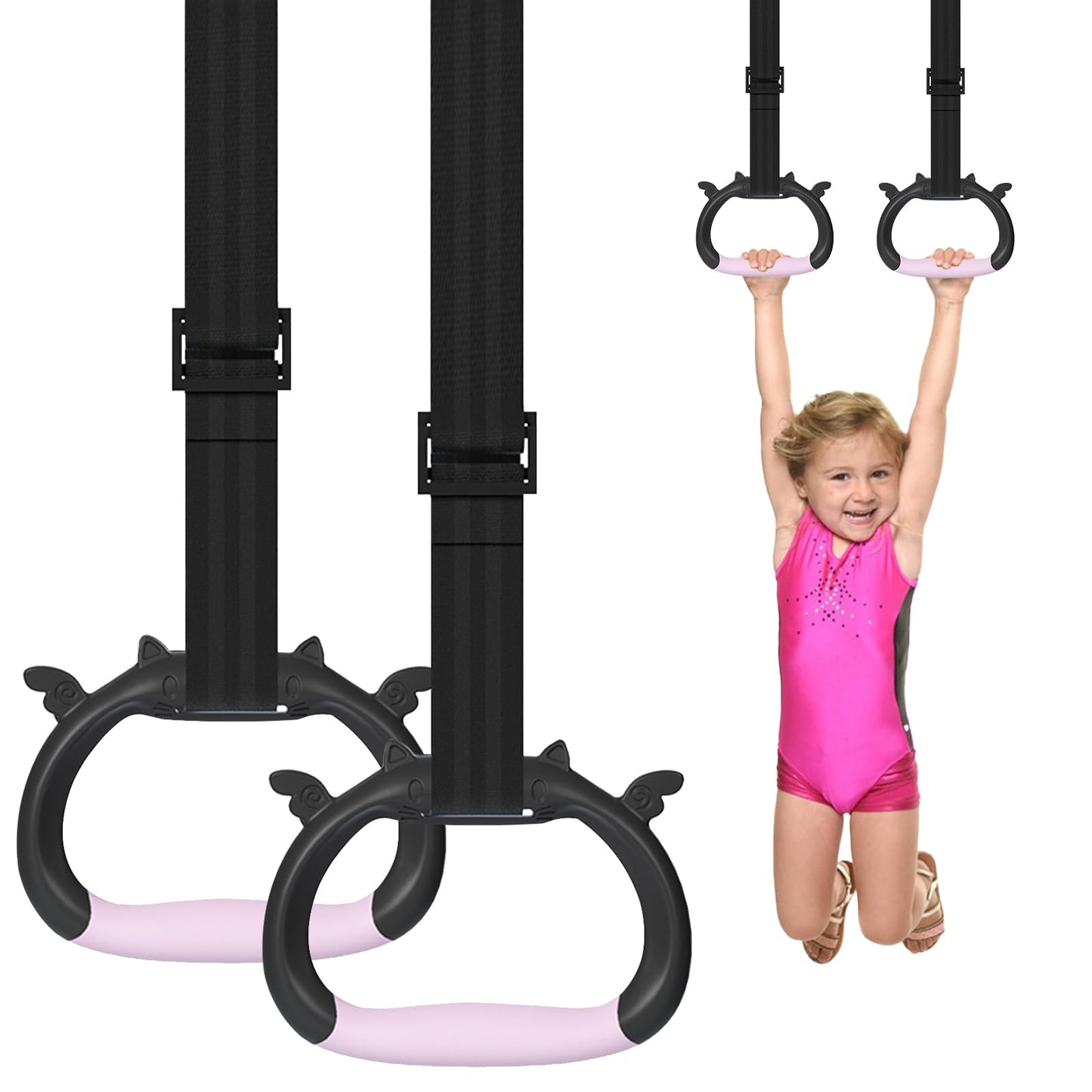 GDLPZM Gymnastics Rings, Home Gym Equipment, Adjustable Strap Strength Training Rings, Pulling Rings for Physical Training (Black Pink)