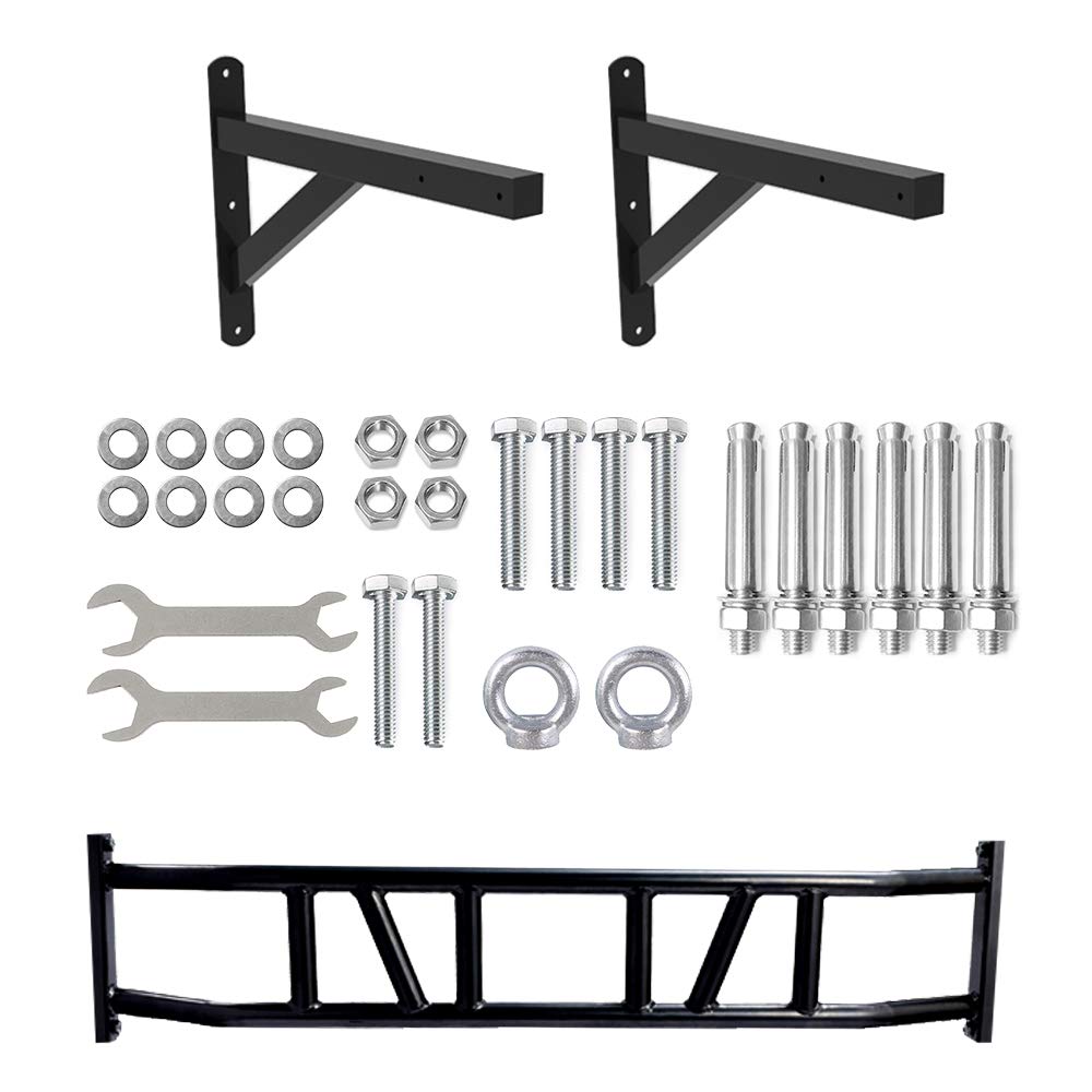 BESTHLS Wall Mounted Pull Up Bar Multi-Grip Chin Up Bar Strength Training Pull-up Bars with Hanger Rings for Punching Bags, Power Ropes for Home Gym