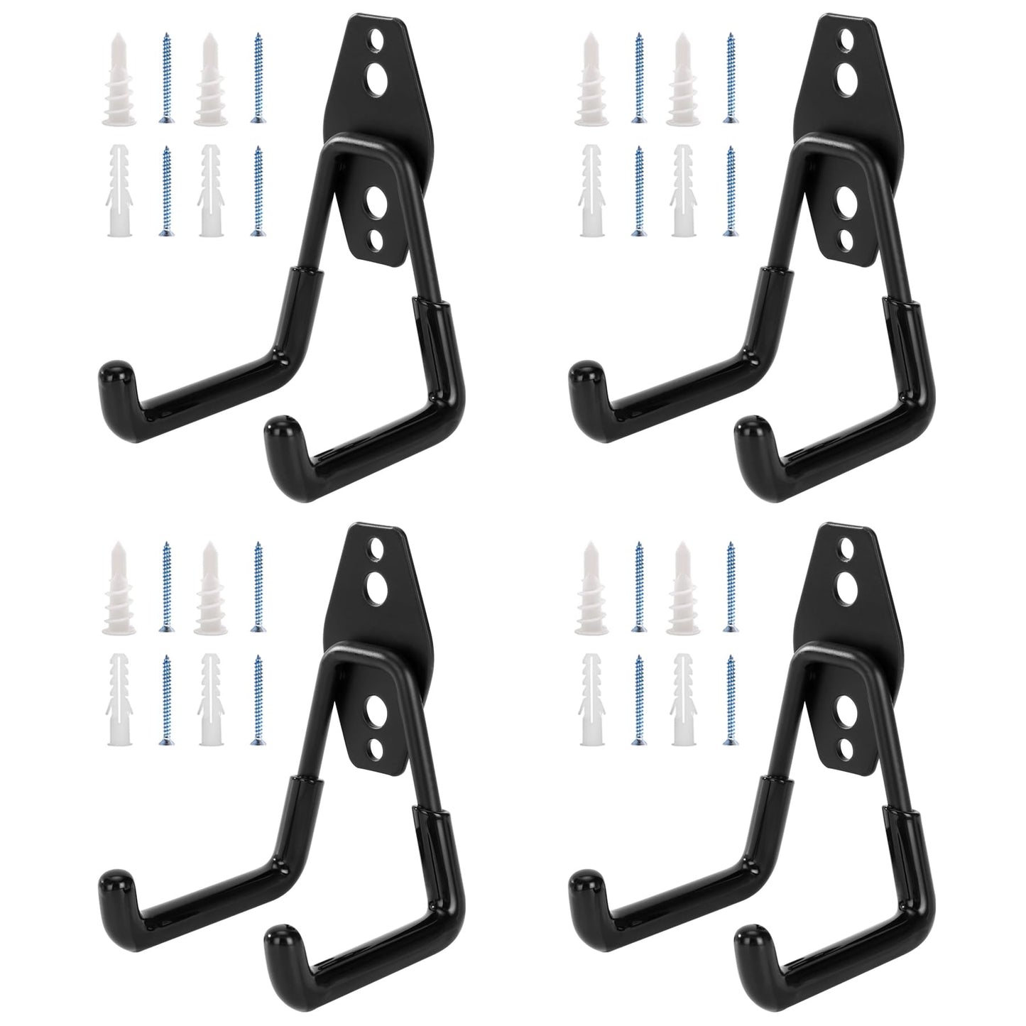 KAROSOM 4 Pack Garage Hooks, Garage Tool Organizer Wall Mount, Heavy Duty for Utility Organizer, Steel Utility Garage Hooks for Ladders, Garden Tools, Bike