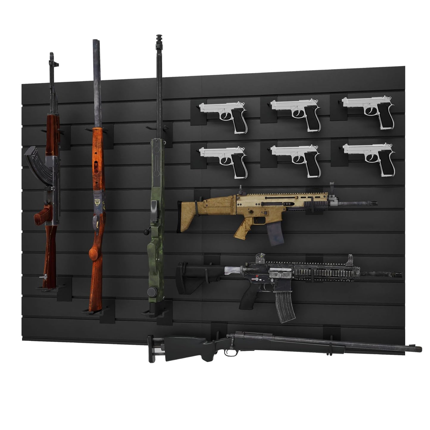 Gun Wall Mount Display Heavy Duty Adjustable Indoor Gun Rack Wall Rack Storage System Suitable for Rifles Storage Modular Firearms Gun Wall Gear Accessories Organizer for Helmet Vest Belt Police Gear