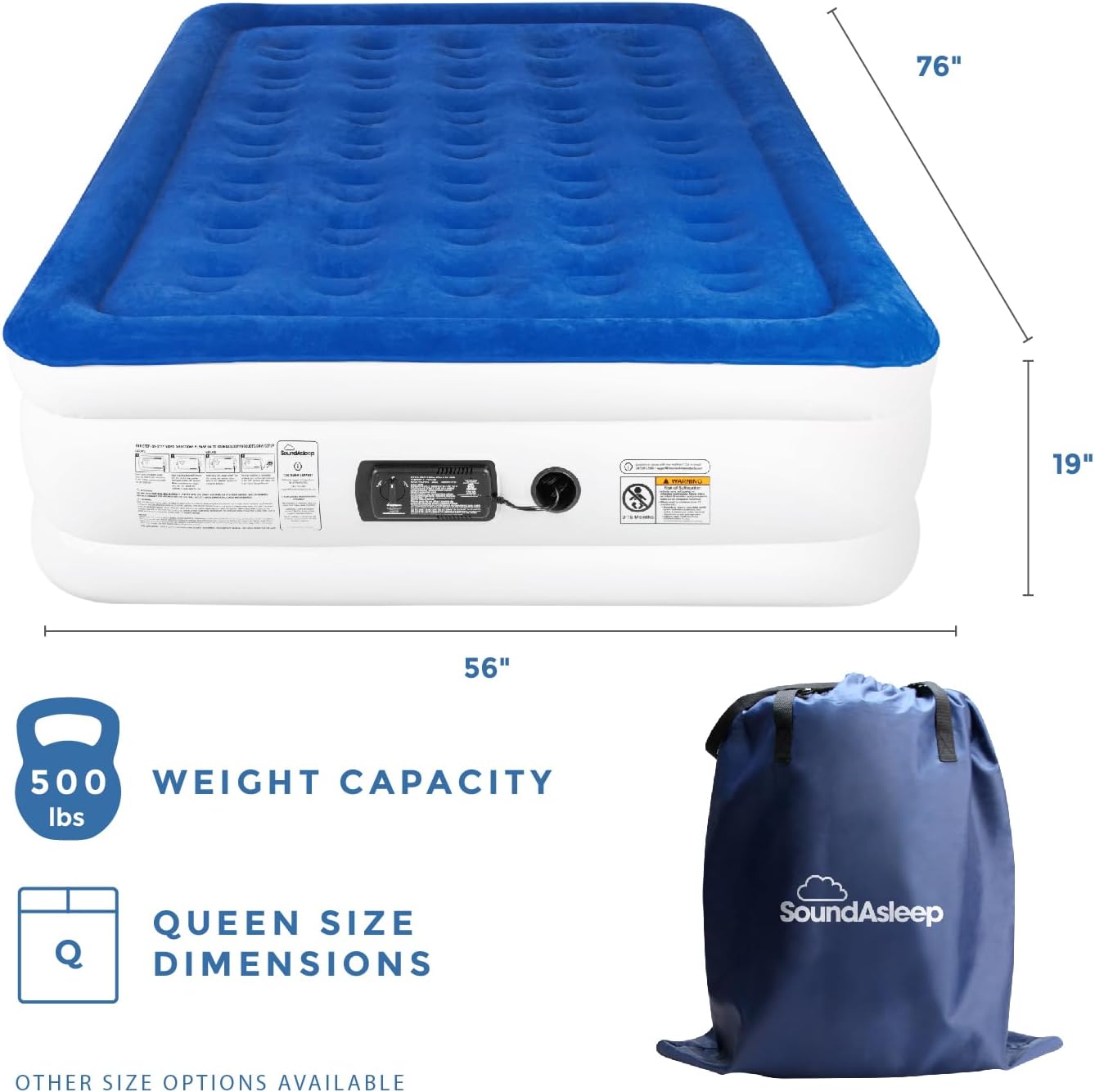 SoundAsleep Products Dream Series Luxury Air Mattress - ComfortCoil Technology, Built-In Pump | Full Size, Double Height, Portable
