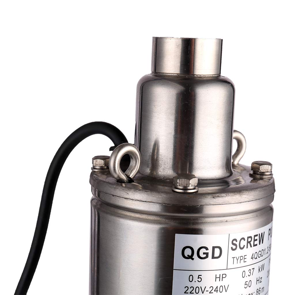 SHYLIYU 1/2HP Stainless Steel 4" OD Pipe Submersible Bore Pump 1inch Outlet Water Pump 86M Head Deep Well Pump Screw Submersible Water Pump for Industrial and Home Use, 220V/50Hz
