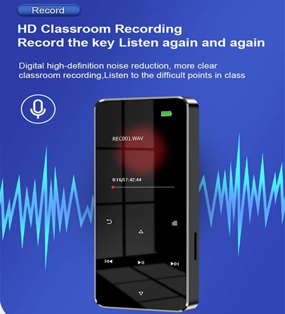 RIJAHO 64GB MP3 5.0 2.0 inch Player with Bluetooth Screen Touch Button Portable Hi-Fi Lossless Music Player Speaker