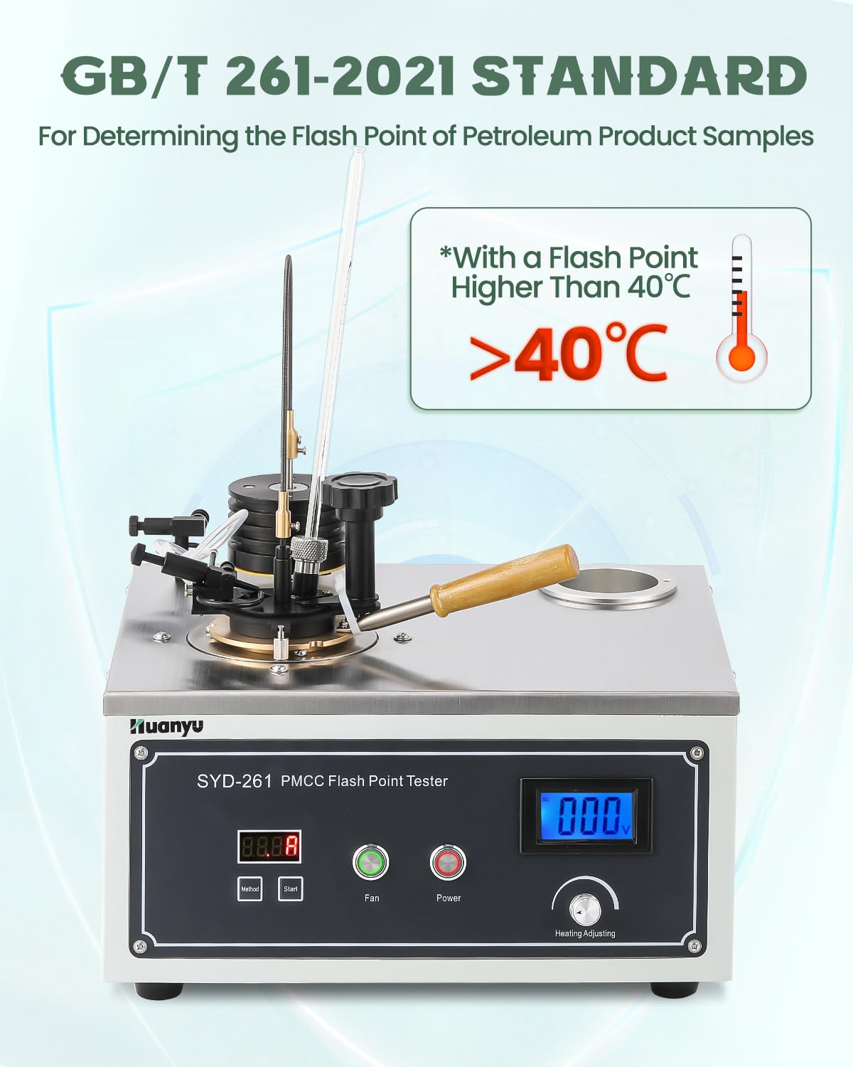 Huanyu SYD-261 Pensky Martens Closed Cup Flash Point Tester 3 Testing Procedures ABC for Determining Flash Point of Petroleum Flash Point Testing of Petroleum (220V with 110V Transformer)