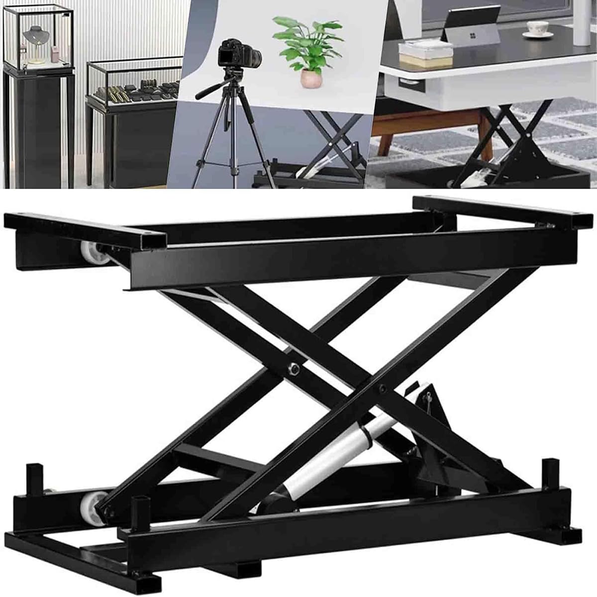 ANTEISI Electric Scissor Lift Table，7.5-27 in Height Adjustable，180Lbs Load,Used for DIY Lifting Coffee Table, Dining Table, and Other Projects,Black Metal Frame