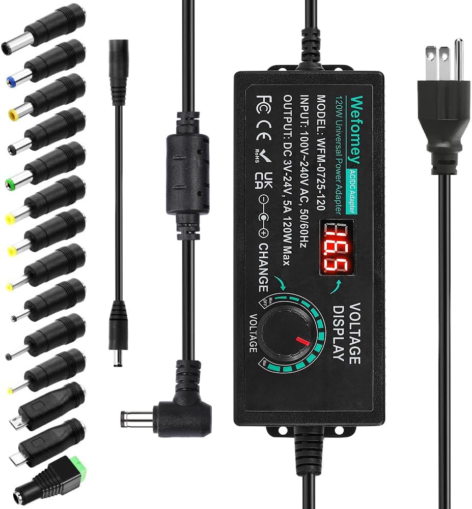 Wefomey 120W 3V 24V 100V-240V 24V 5A 14 5000mA Universal Power Supply Adjustable DC ~ Variable Switching AC/DC Adapter