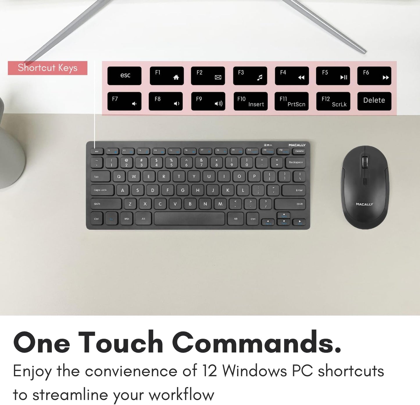Macally 2.4G Mini Compact Keyboard - Wireless Keyboards for Desktop PC, Surface, Chromebook, Notebook, Laptop Keyboard
