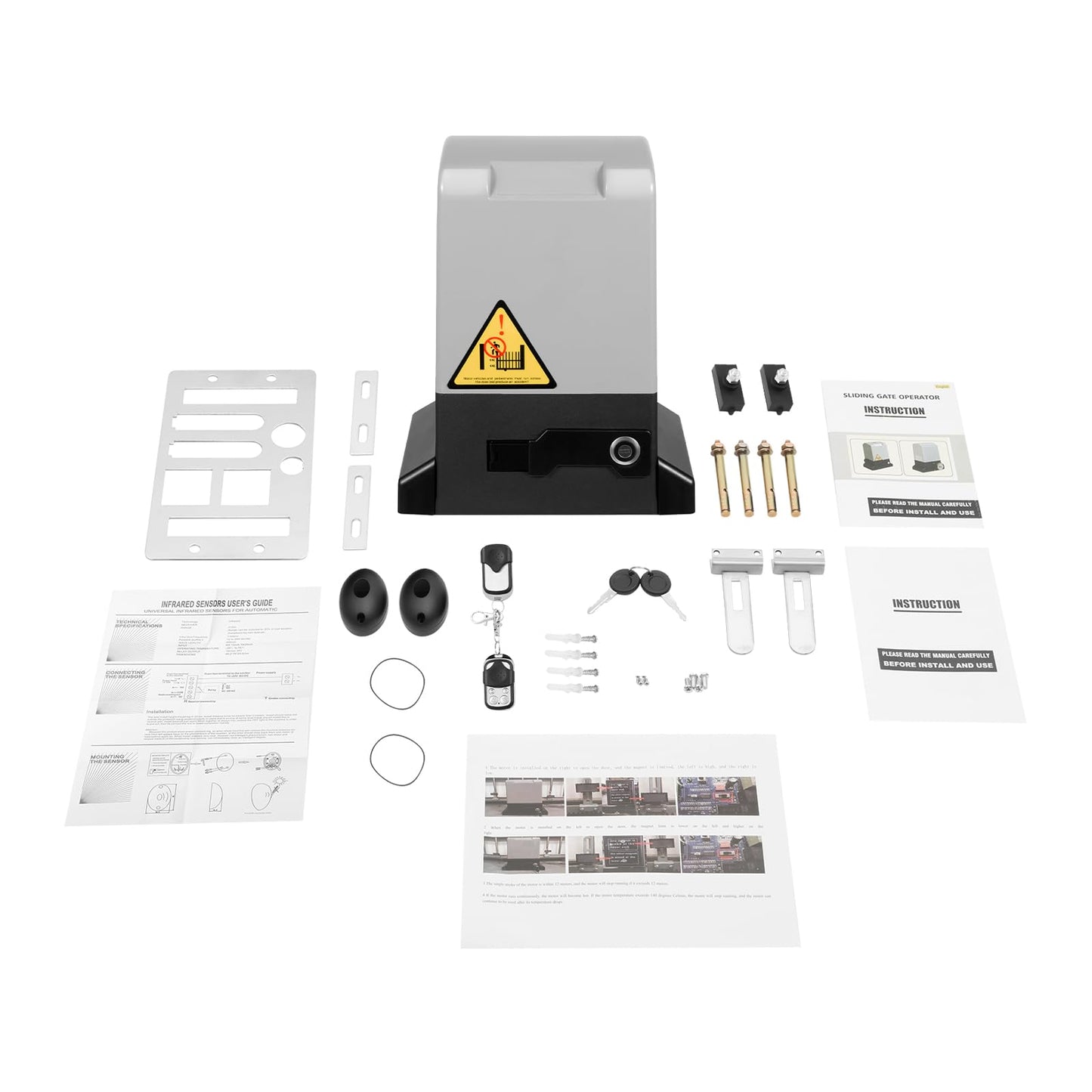 AKSDSGA 3968LBS Automatic Sliding Gate Opener with 2 Remote Controls, 750W Garage Door Motor Electric Gate Operator Hardware Kit for Sliding Doors Up to 39.3ft