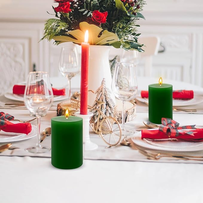 6 Packs 2.75x4 Inch Green Pillar Candles, Unscented Dripless Cylinder Wax Colored Candles for Home Table Holiday Party Spa Decor Emergency Power Outage