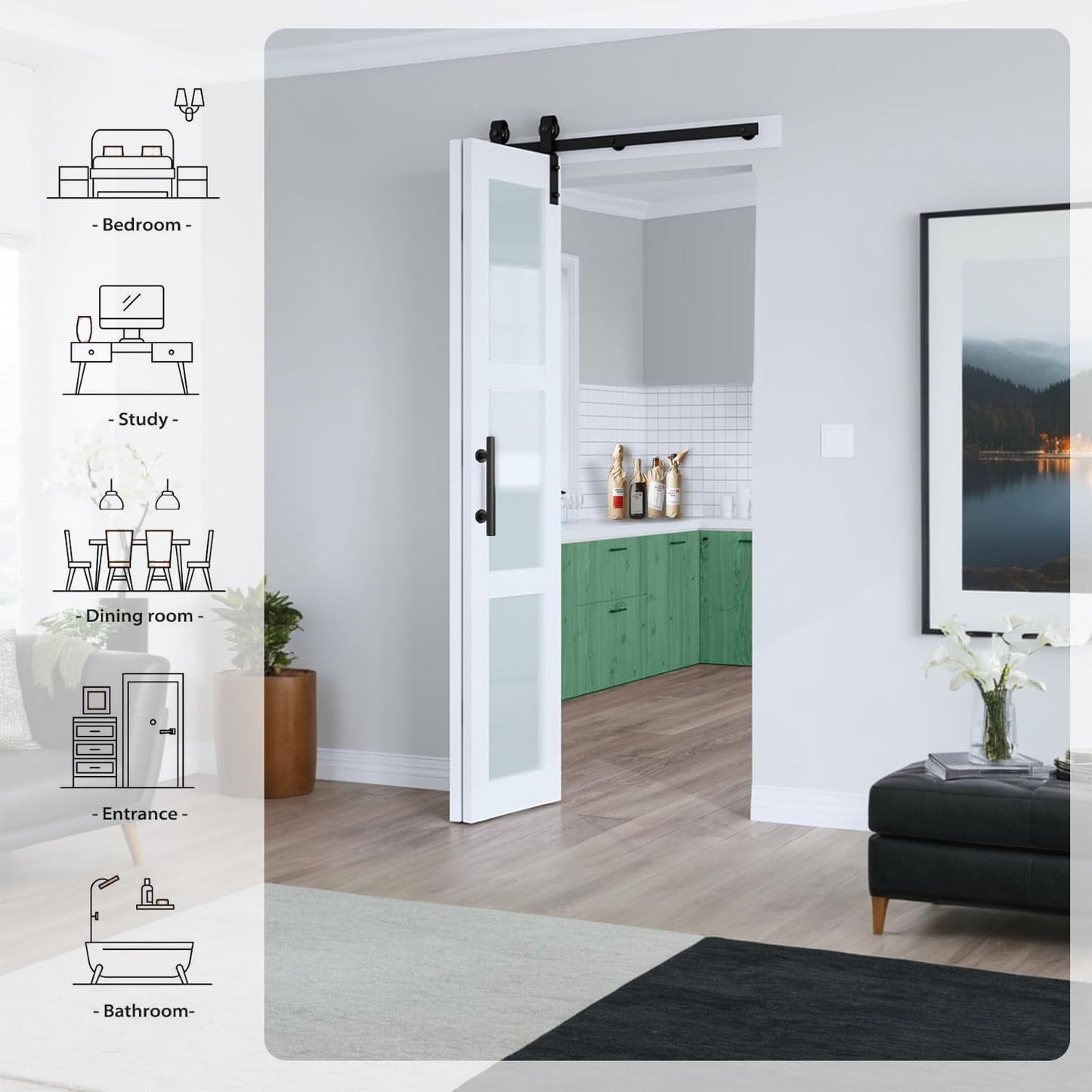 S&Z TOPHAND 24x84 Double Bi-Fold Glass Barn Door, Complete Door, No Assembly Required, Waterproof & Scratch-Resistant, Country Style, Homeowner, Everyday Use, Bedroom, Closet, Dining Room, Pantry